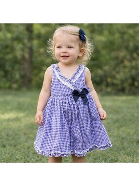 Dress 18 mos Sundress Dress Blue White Gingham Ruffle 2 Piece Set Lined Summer